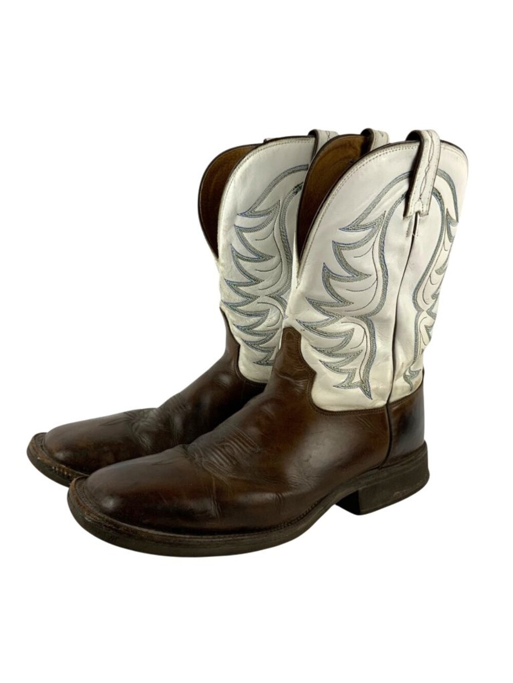 Tony Lama 7918 Cowboy Boots Mens 13D Brown Ivory Leather Square Toe Western